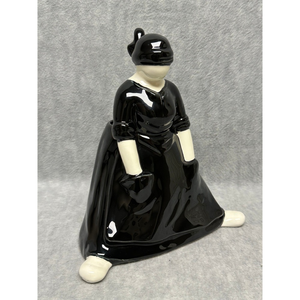 Vintage Dept 56 Peasant Girl Woman Ceramic Planter Black White Figurine
